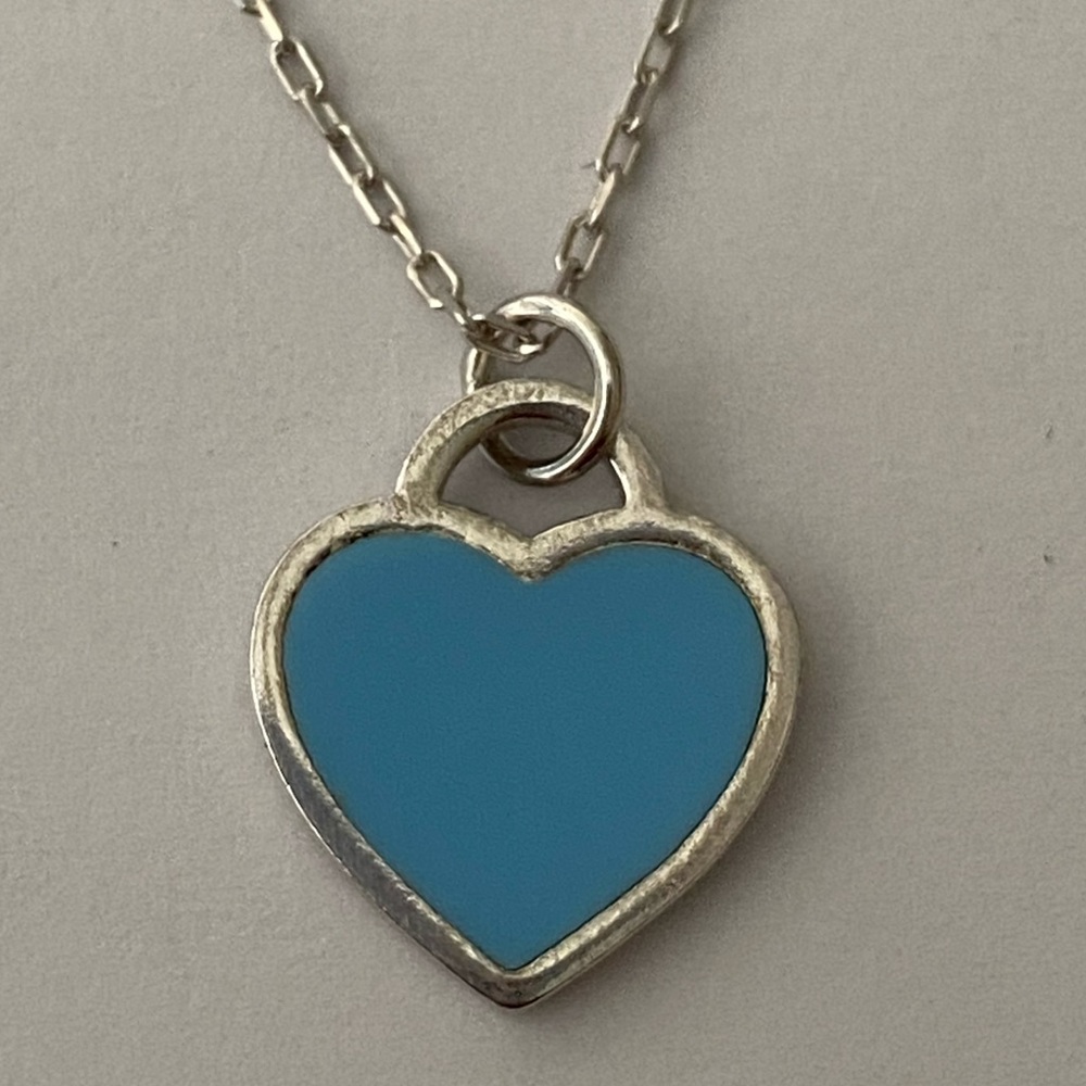 925 Silver blue enamel heart necklace handmade